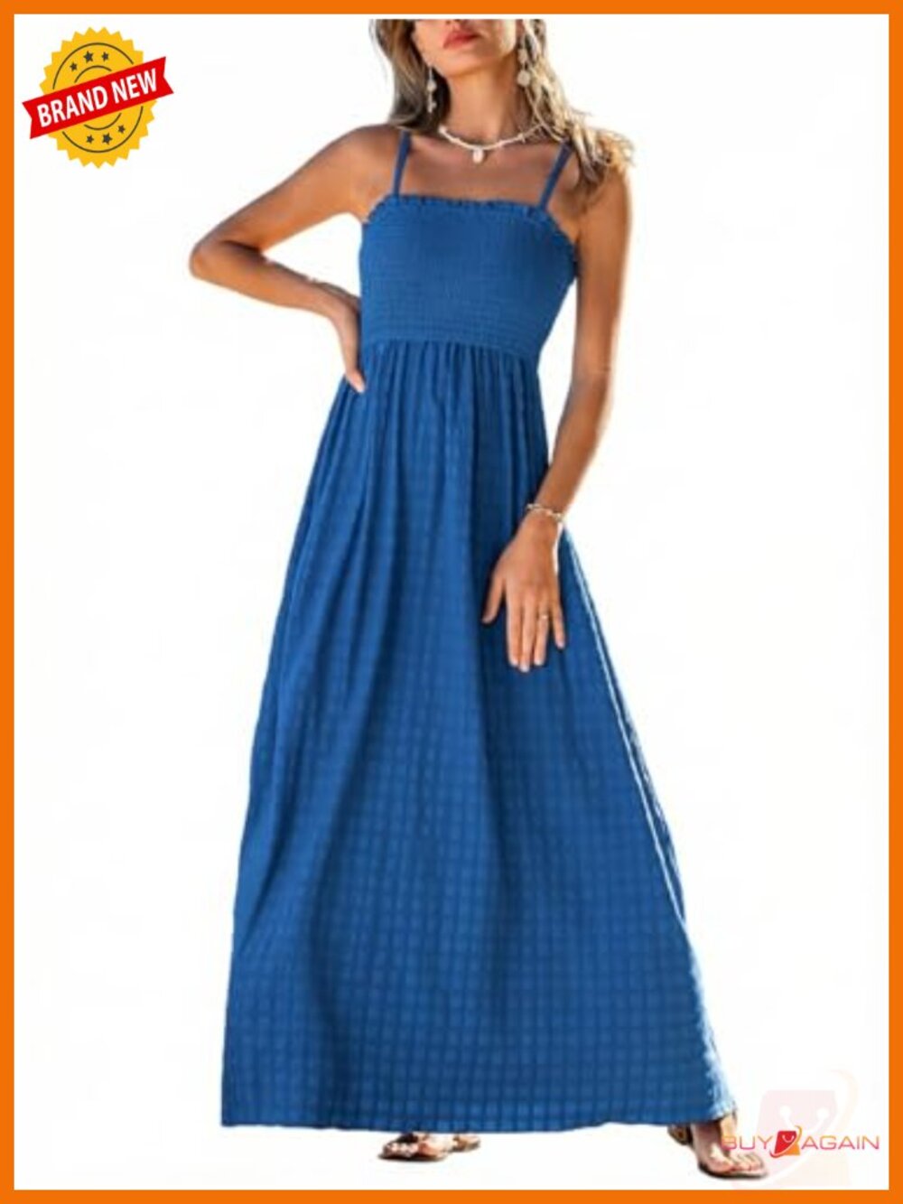 Smocked Bodice Spaghetti Strap Maxi Dress Polyester Spandex Summer